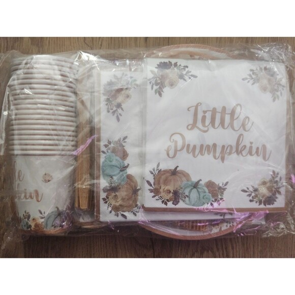 142 PCS Little Pumpkin Party Decorations - Tableware Set Plates, Napkins, Banner - Picture 2 of 5